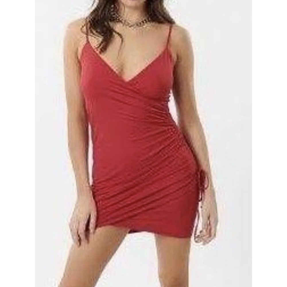 Garage Mini Wrap Dress Sz S/M 4/6 Cherry‎ Red Gathered Cocktail Party Stretch